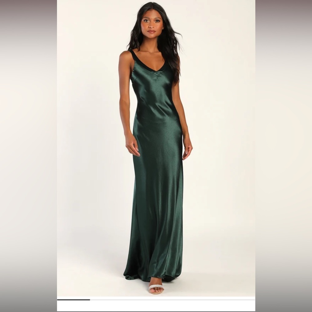 Perfectly Classy Emerald Green Satin Strappy Maxi Dress